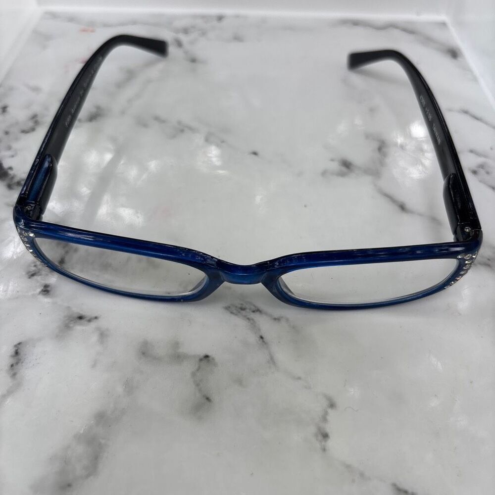 Vintage Unisex Blue Rectangular Rhinestones Clear Lens Fashion Glasses